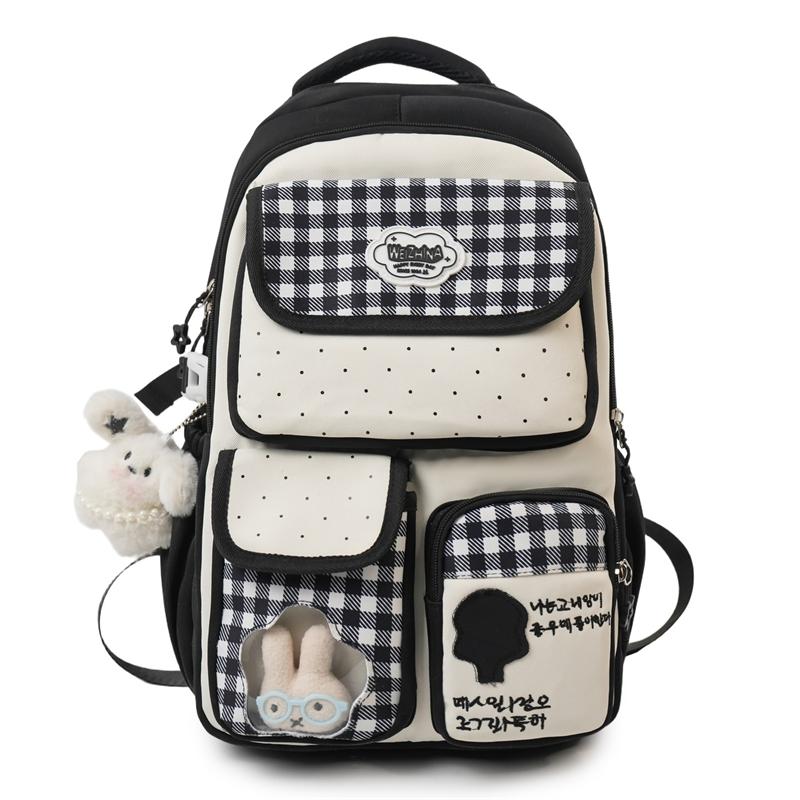 College Style Student Schoolbag Color Block Women s Multi-Compartment Backpack чёрный