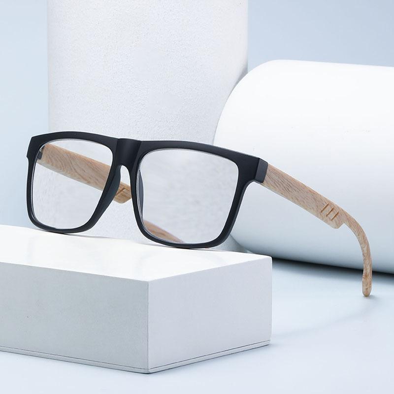 European and American style large frame wood grain retro reading glasses for men and women without face spring temple reading glasses LHJ