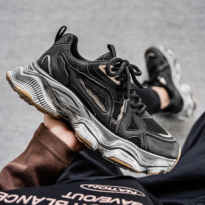 Summer breathable mesh dad shoes men s casual sneakers height booster shoes retro distressed running 39