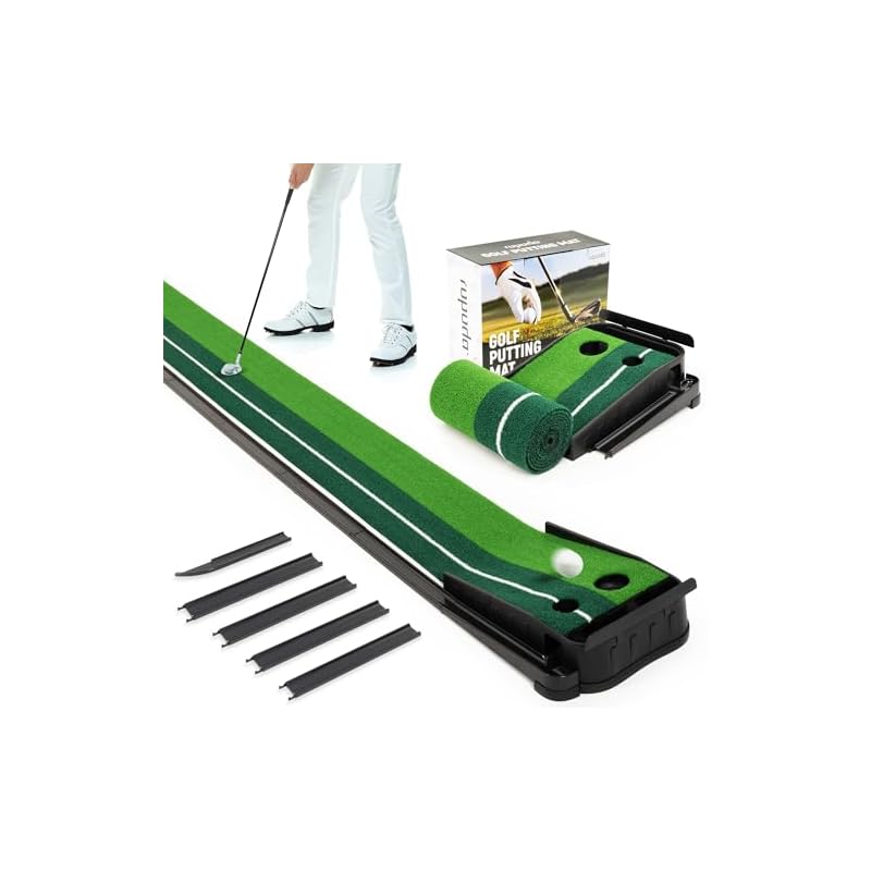 ropoda Golf Putting Mat with Automatic Return Function, 3m Long, Quiet Approach Mat for Indoor and Outdoor Use, Artificial Turf