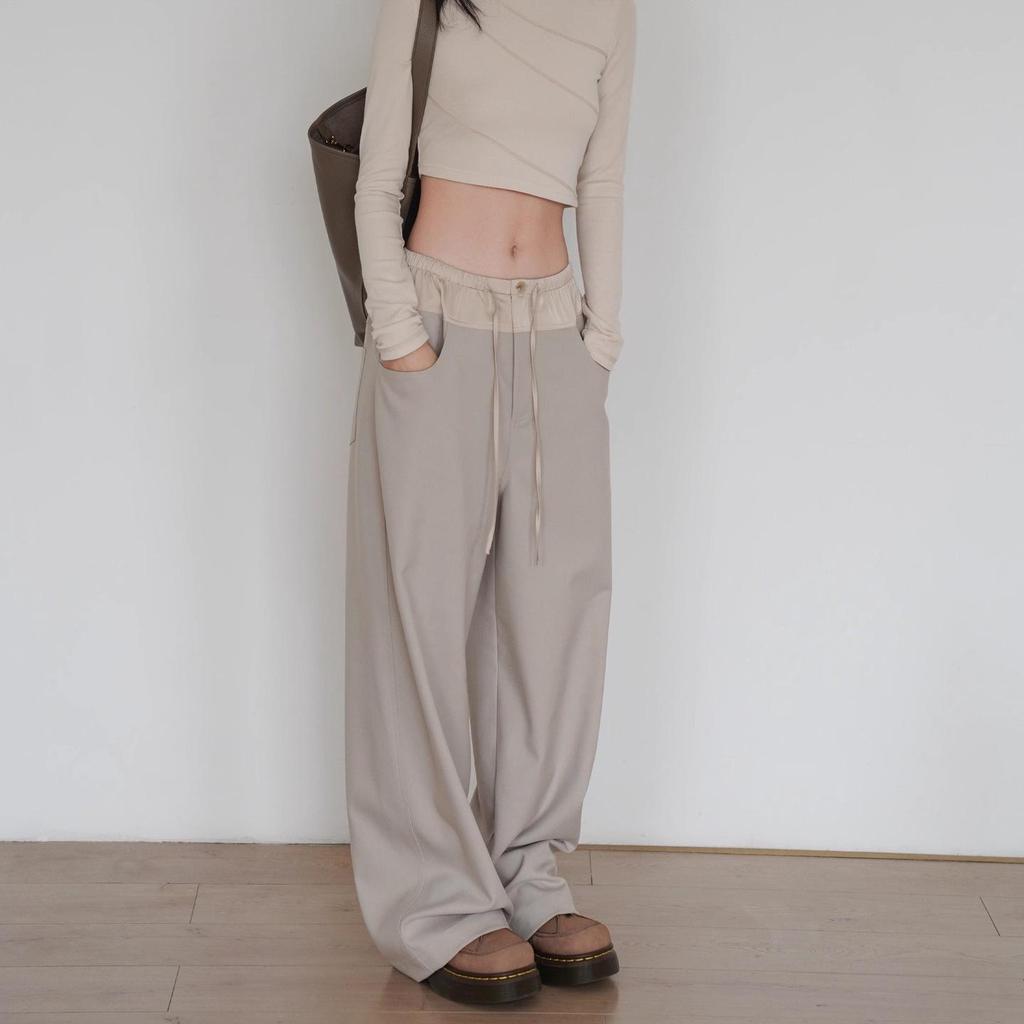 Spring 2025 Women's Wide-Leg Colorblock Casual Pants - Versatile, Loose-Fit, Straight-Leg Style