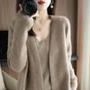 Women Autumn Winter Solid Causal V-Neck Top Vest Long Sleeve Knitwear Knit Sweater Cardigan 2 Pic