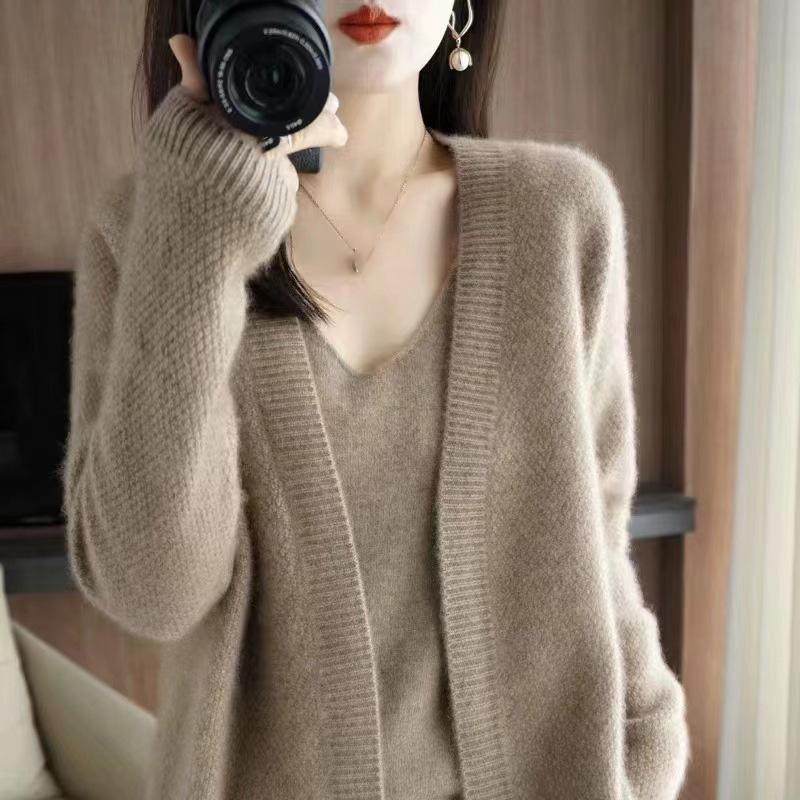 Women Autumn Winter Solid Causal V-Neck Top Vest Long Sleeve Knitwear Knit Sweater Cardigan 2 Pic