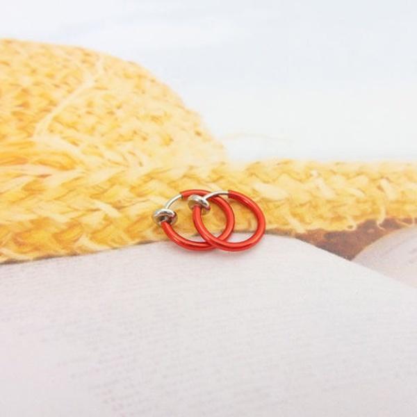 2PCS Cool Fake Stud Earring Clip Piercing Body Nose Lip Goth Punk Ring Hoop Ear Syeer