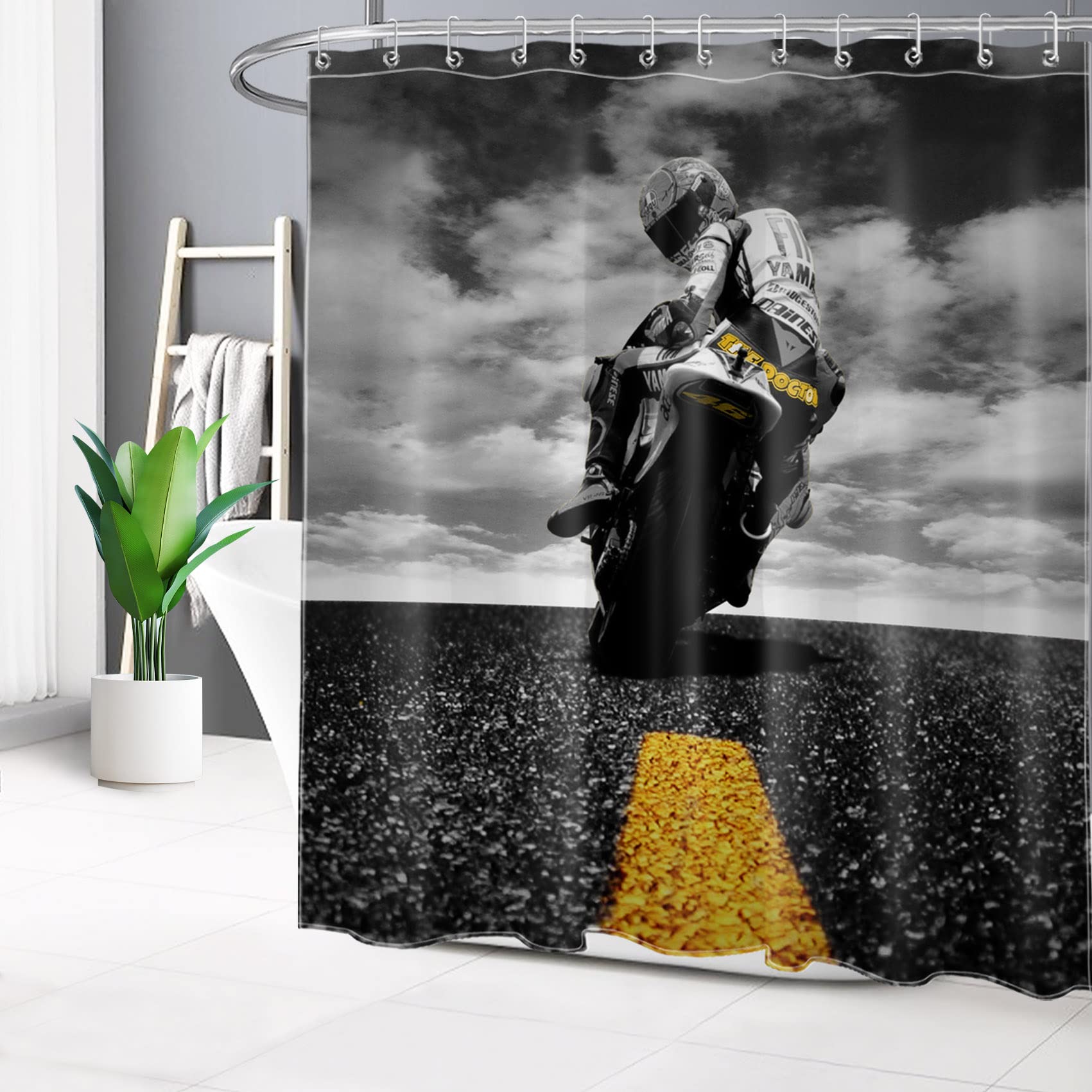 

Motorcycle Shower Curtain Horsepower Adventurous Journey Freedom Ride Masculine Vehicle Bathroom Curtains Decor Set With Hooks W60H190(CM)-1 Pcs