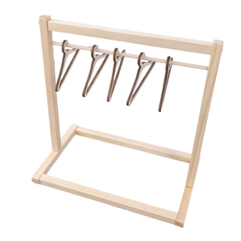 Umeraș Dublu din Lemn pentru Haine pentru Haine de Păpuși de Pluș Organizatoare de Depozitare Robuste pentru Camera Copiilor și Dulapuri