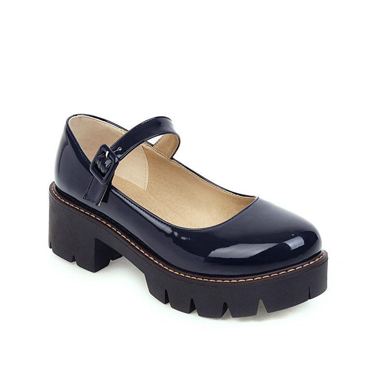 

British patent leather small leather shoes college style candy shoes thick heel medium heel single shoes buckle student shoes Lolita women s shoes 41 Customized non-return and exchange синій