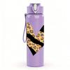 1PC Leopard Print Cutout Love Heart 750ml Color Plastic Sports Water Bottle Leakproof Flip Straw Lid Suitable for Sports Office Home Use