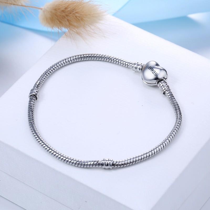 Handmade 925 Silver Heart Charm Bracelet Adjustable 16-23cm for Women Men DIY Jewelry Gift