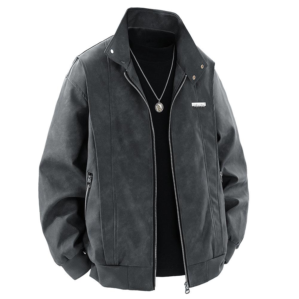 New Shoulder-fall Jacket for Men's Autumn High Street Handsome Heavy Embroidered Couple Jacket for Teenagers' Leather Jacket