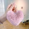 Love Heart Plush Bag Pendant Fluffy Ball Car Key Ring Imitation Rabbit Fur Solid Color Key Chain Bag Accessories