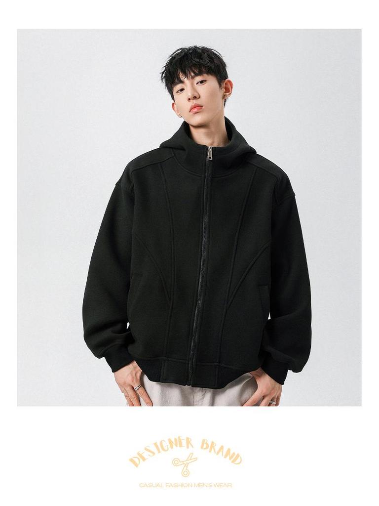 Men's Retro Patchwork Hooded Sweatshirt, 320g, Spring/Autumn Casual Loose Jacket