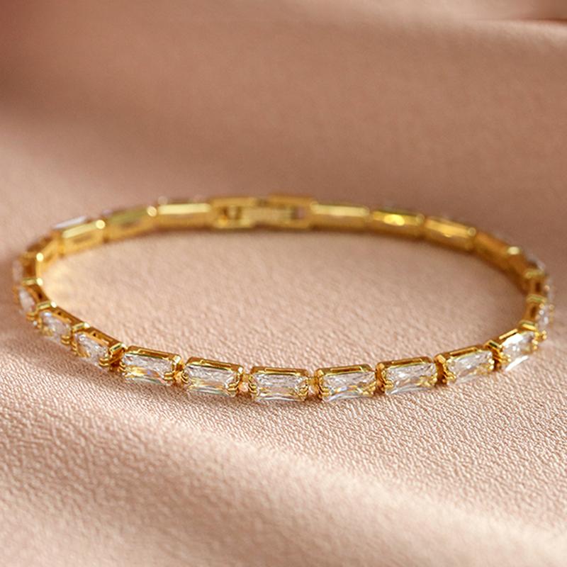 2PCS French Stainless Steel Bracelet Set For Women High Quality Shiny Zircon 18K Gold-plated Not Fading Bracelet Jewelry Gifts