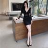 American Retro Sexy Hottie Black Long-sleeved Dress Women's Spring Slim Fit and Thin Inside Stack Wearing Hip Skirt