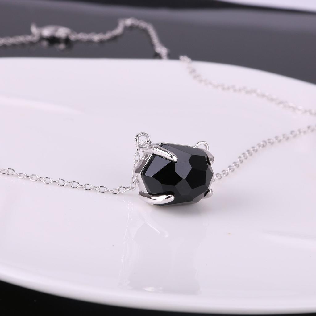 KELITCH Top Crystal Pendant Necklace Handmade Chain Women's Jewelry Gift (Black Silver)