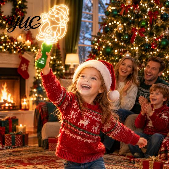 Santa Claus Projection Lamp Christmas Stage Light Toy for Kids, Musical Handheld Glow Stick with Stocking Stuffers Boys Girls Snowman Tree Reindeer