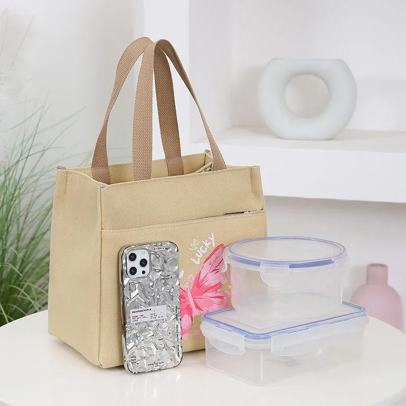 WTEMPO Ethnic Style Retro Mommy Bags Canvas Lunch Box Handbags Aluminum Foil Insulated Work Hand-carried Lunch Bags