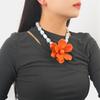 Resin Beaded Statement Necklace Large Colorful Flower Pendant Neckchain Adjustable Length Clavicle Chain for Women