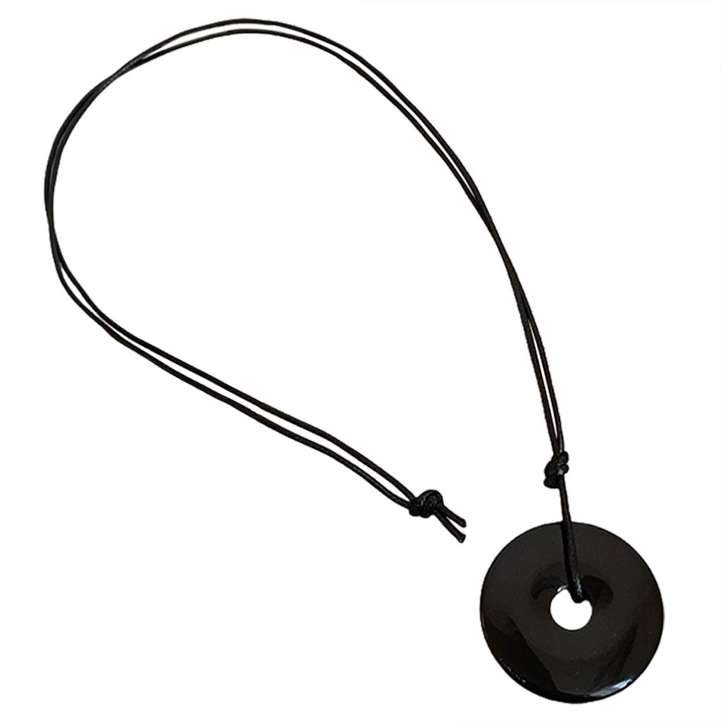 Fashionable Aventurine Buckle Pendant Necklace Accessory with Adjustable Length Leather Cord for Men and Women Daily Use