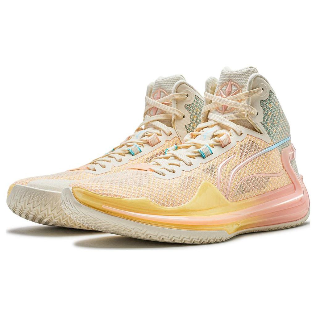 Li Ning Liren 4 Basketball Shoes Men's Mid top Neon Yellow/Light Old Gold/Cool Blue ABAT095-3