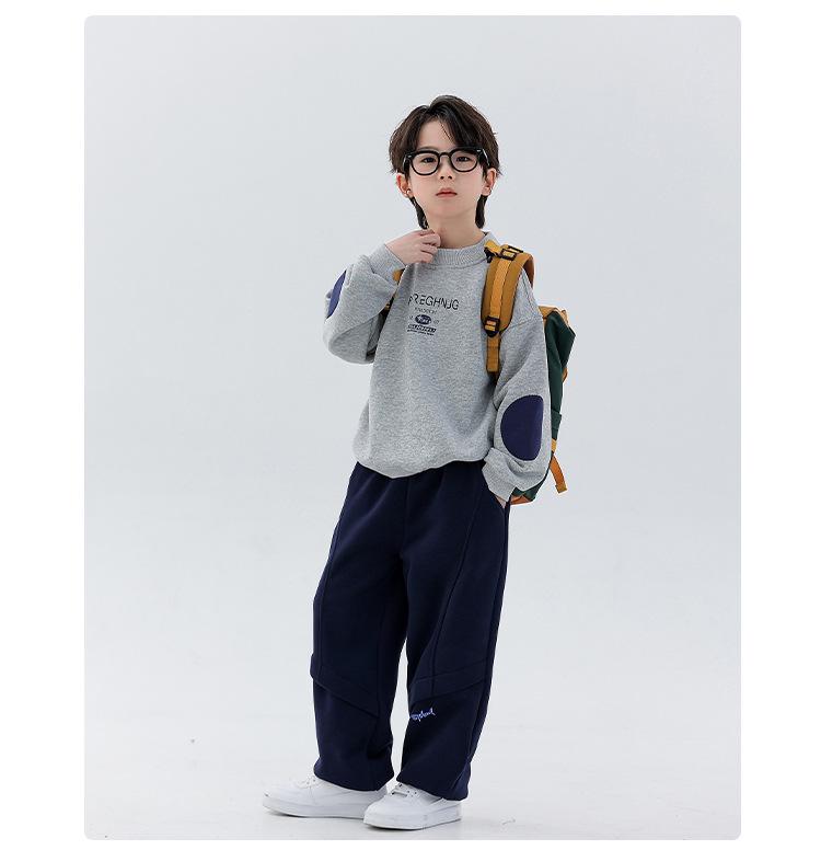 Boys' Winter 2025 Plus Velvet Hoodie: Stylish Thick Long Sleeve Round Neck Sweatshirt for Kids