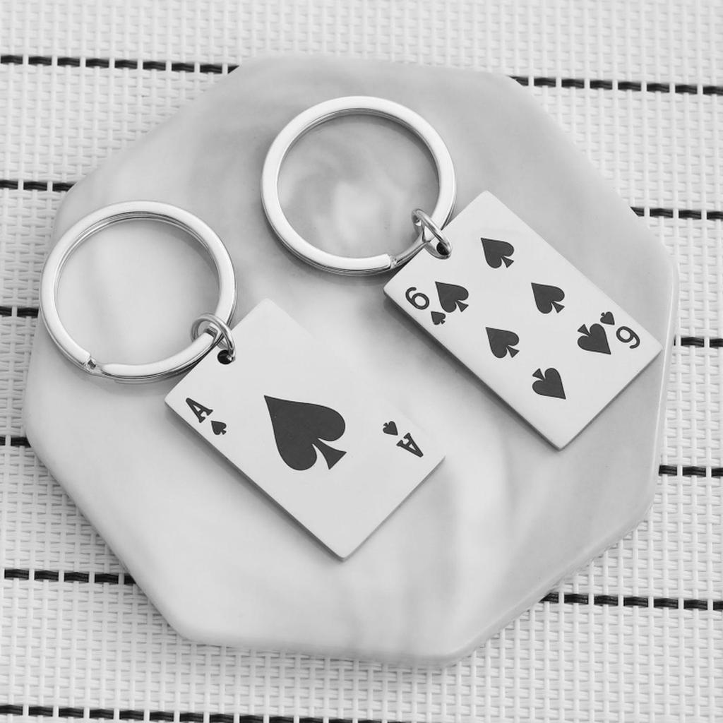 Stainless Steel Poker Pendant Keychain (Ace To King of Spades)