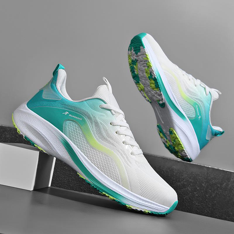 

Мужские кроссовки из дышащей сетки широкой посадки, размеры 45-48 - Легкие кроссовки для бега с мягкой подошвой на лето. EU 44 белый/зелёный