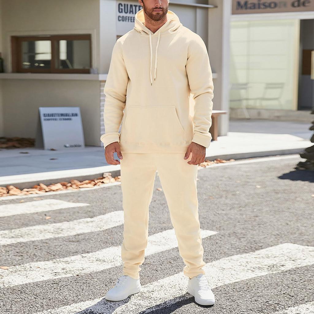 Men's And Women's Solid-color Casual Set. Men's Long-sleeved Hooded, Fleece And Thickened Sweatshirt And Pants Two-piece Set