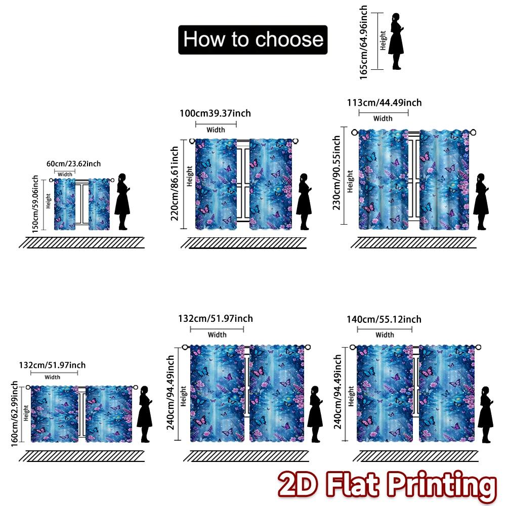 2D FLAT PRINTING 2pcs Curtains (Without Rod) Butterfly Floral Fantasy Modern Pattern Curtains Versatile Durable Polyester