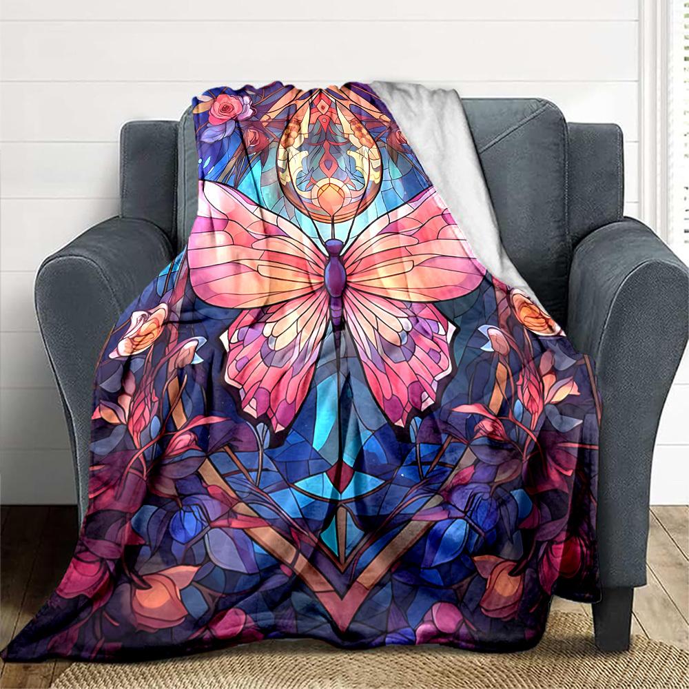 1pc Butterfly Garden Lightweight Flannel Blanket, Comfortable and Warm Blanket, for Office and Camping Sofa Bed174