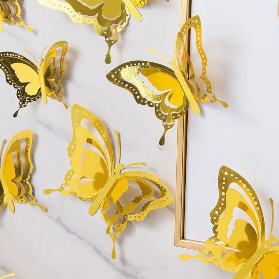 12 Pcs 3D Butterfly Wall Sticker Hollow Butterfly Removable Wall Mural Art for DIY Crafts Birthday Party Celebration