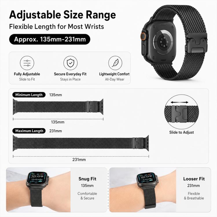 5‑Pack Umbrella‑Buckle Milanese & Butterfly‑Buckle Stainless‑Steel Watch‑Band Strap, Adjustable Wrist‑Bracelet Accessory For Apple Watch 38‑49mm