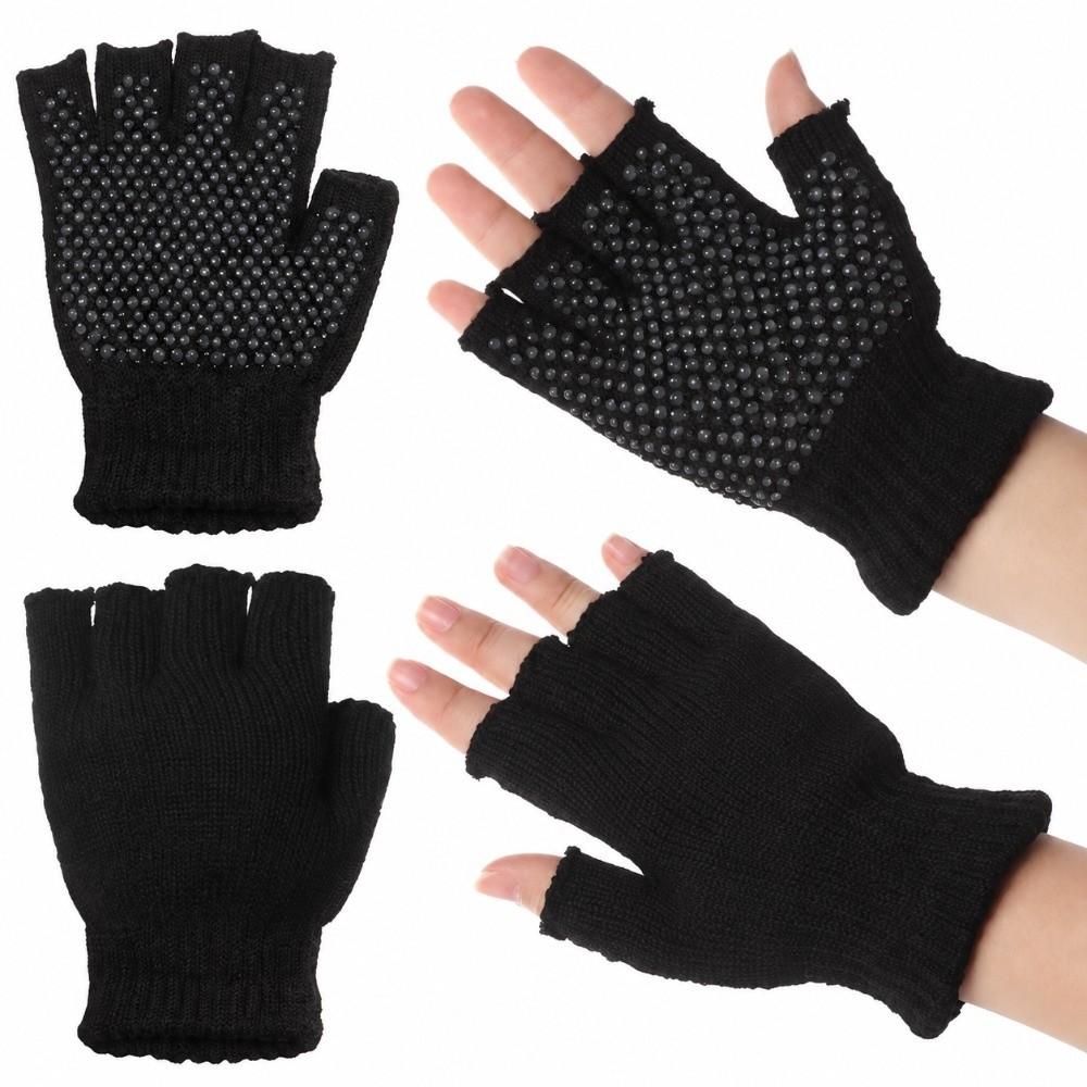 1 Pair Non-Slip Yoga Gloves Knitted Cycling Gloves Versatile Fingerless Gloves Outdoor Sports