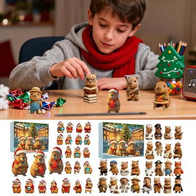 Capybara Adventskalender 2025 24 Dagen 2D Acryl Kerst Aftel Ornament voor Thuis Boom Auto Achteruitkijkspiegel Raamdecoratie