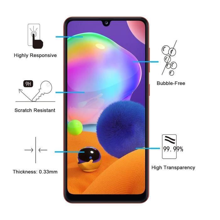 Protective Film - PHONILLICO - Samsung Galaxy A31 - Pack of 2 - Tempered Glass - Black Edge