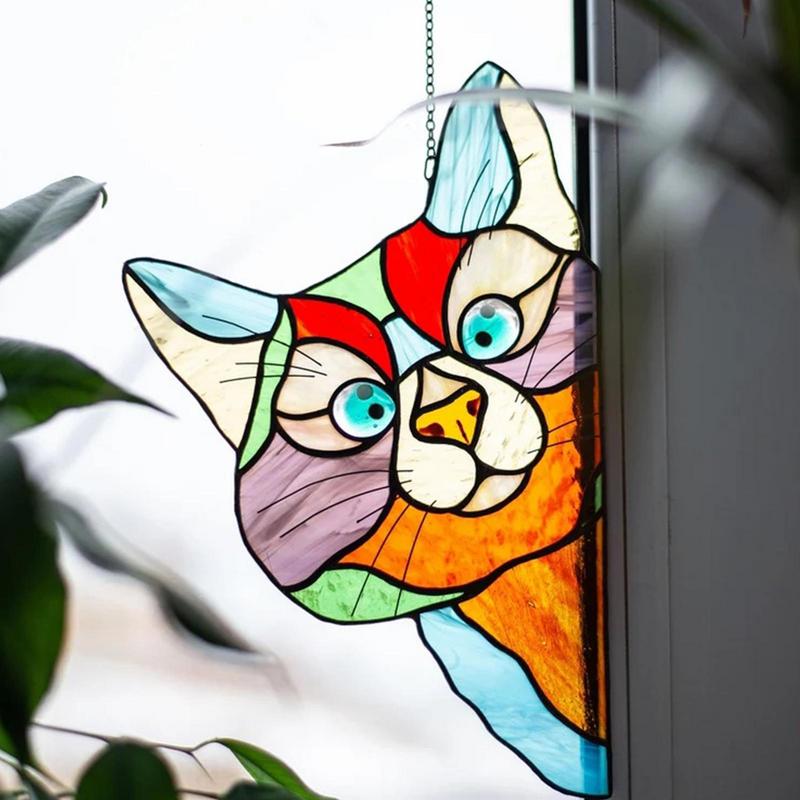 Vitray Pencere Kolye Askısı Süs Kedi Kediler Ev Asılı Dekorasyon Pencere Dekor Askı Cam Güneş Tutucu