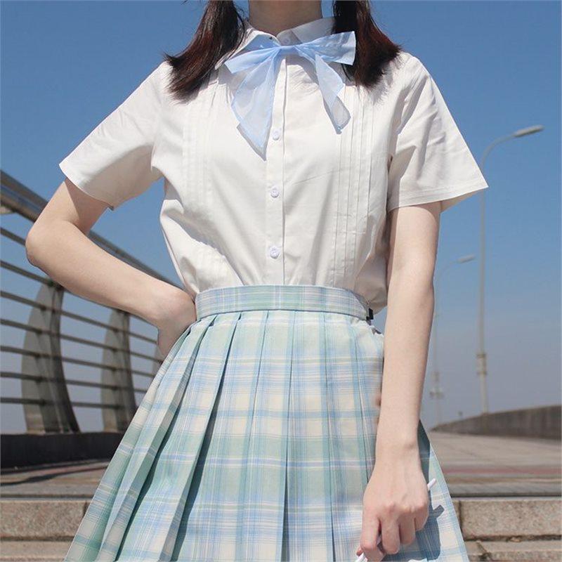 

Elegant Short Sleeve Accordion Pleat Shirt - Milk White, Summer 2024 S