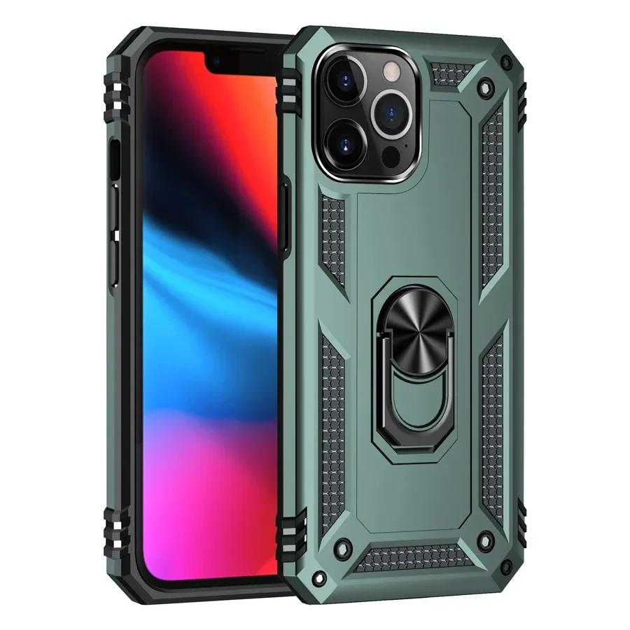 

Ударопрочный бронированный бампер для iPhone 16 15 14 13 12 11 Pro Max Plus XR XS X 7 8 SE держатель для пальцев магнитный металлический чехол-кольцо For iPhone 7 8
