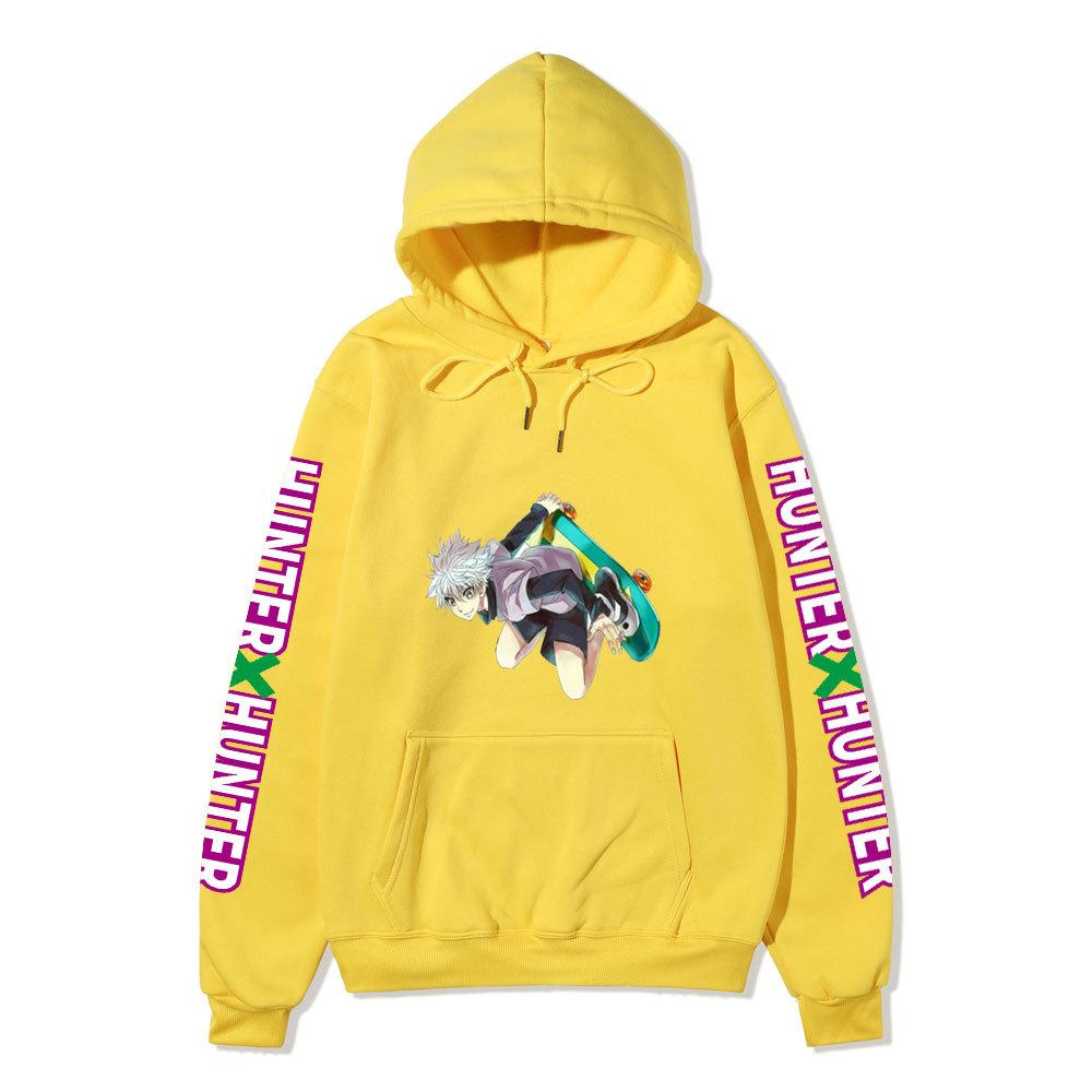 Japanese Manga Hunter X Hunter Street Style Killua with Skateboard Graphic Hoodies Casual Anime Print Hooded Sweatshirts Loose Streetwear Pullover