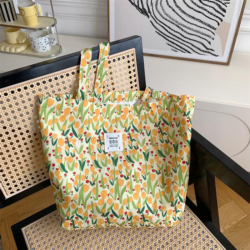 

Нежная сумка-тюльпан из хлопка, сумка через плечо из холста, женская сумка для книг, часто сочетается с рюкзаком, сумкой для покупок.