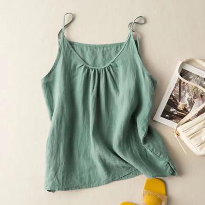 Summer Cotton Camisole Women Casual Square Neck Sleeveless Loose Summer Cotton Tank Tops  Linen Solid Color Bottoming Outer Wear Literary Retro Top