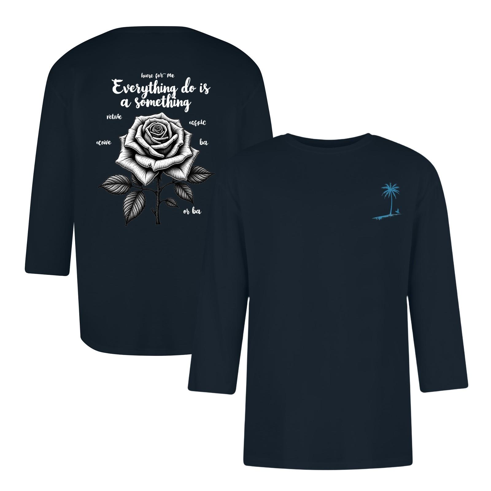 

Мужская повседневная и модная футболка с принтованным воротником и рукавами три четверти M тёмно-синий