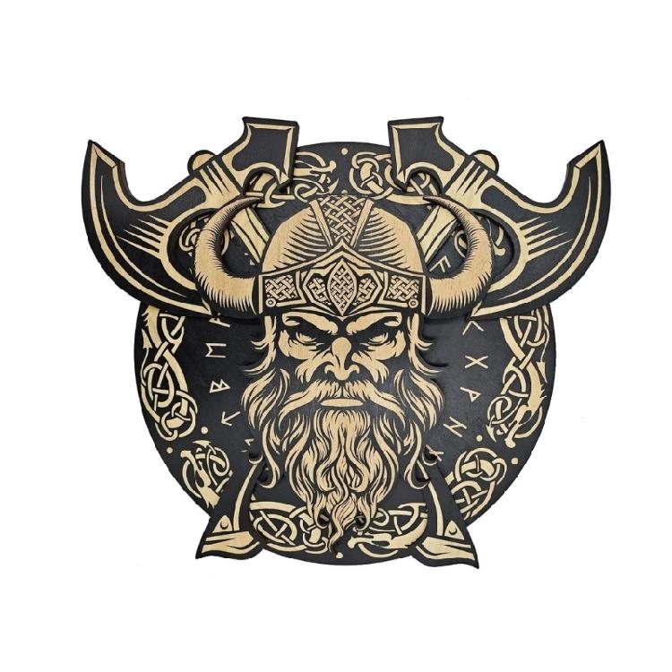 Cultural Wood Wall Hangings Medieval Nordic Portrait Sword Wall Plaques Decors