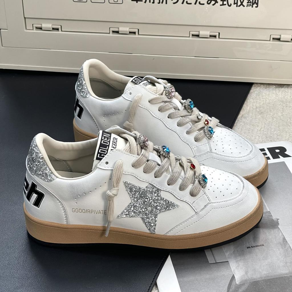 New casual star shoes diamond polished and old flat-bottomed college style women's little white shoes