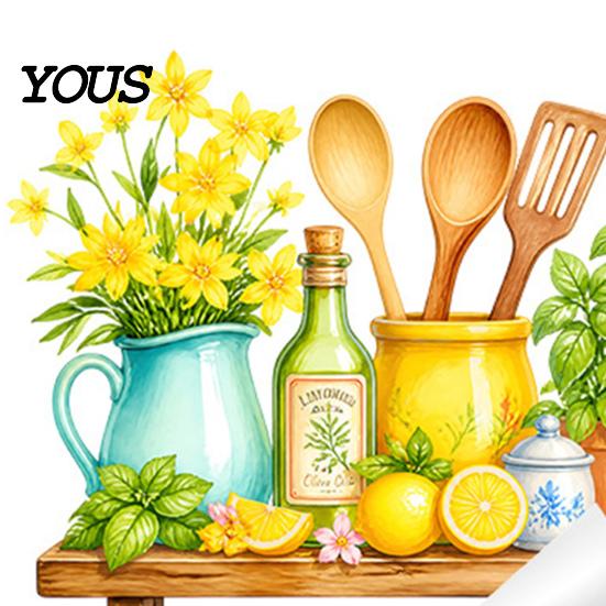 Adesivi Murali in PVC, Adesivi per Cucina ad Acquerello, Pianta Verde Limone Teiera Auto?Adesivi Decorativi, Materiali per Ristrutturazione Casa, Decorazione Impermeabile per Fornelli