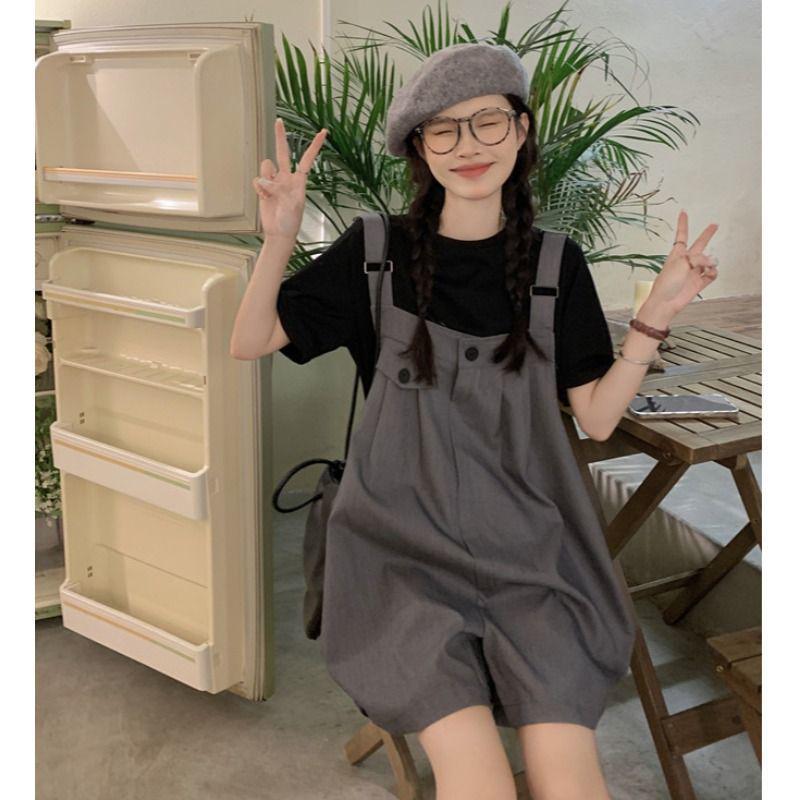 French Summer Women's Slim Korean Style Wide-Leg Casual Overall Shorts