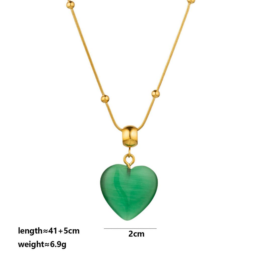 Handmade Beaded Necklace Women's Love Heart Natural Stone Pendant Necklace