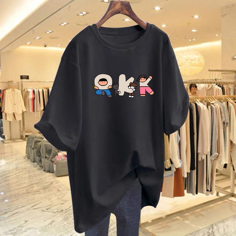 pure cotton white cartoon print loose t-shirt women's summer short-sleeved new top bottoming shirt