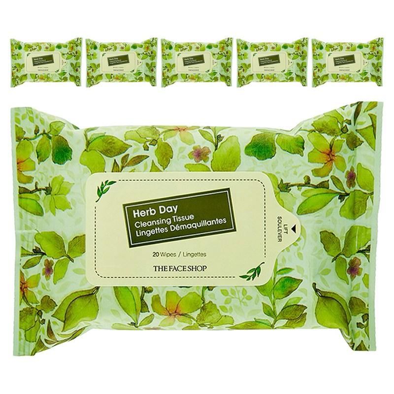 The Face Shop Herb Day Cleansing Tissues, 20 wipes, 6 pcs