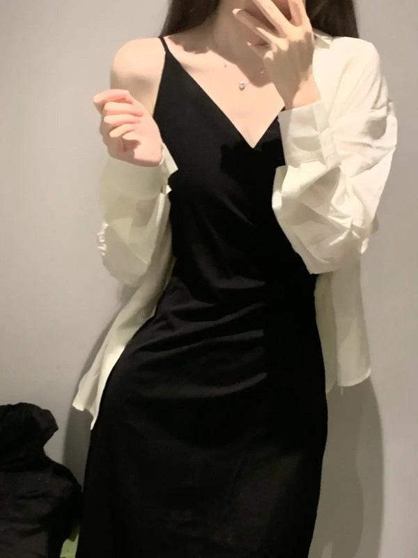 French Hepburn style suspender dress women's clothing summer royal sister light familiarity party evening dress small black skirt